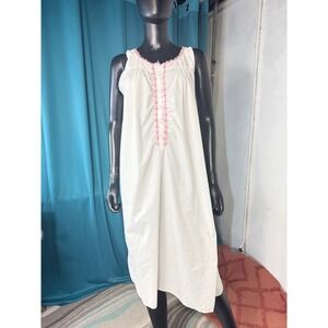 Ashley Taylor White Cotton Sleeveless Nightgown Pink Trim Buttons L
